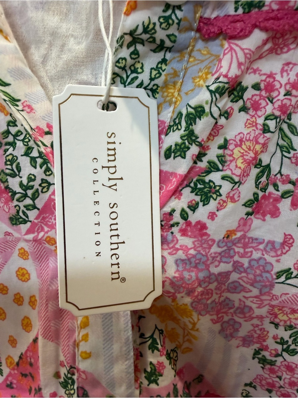 Simply Southern Pink Floral Patchwork Tiered Button Dress - Picture 4 of 8
